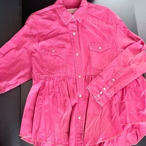 Cotton we the free people Dylan babydoll chambray button up shirt medium pink